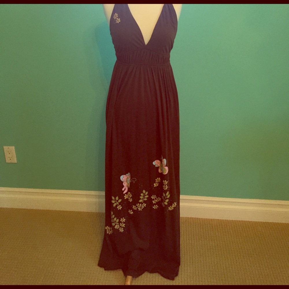 Long chocolate brown maxi with embroidery