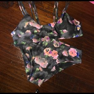 Floral Print Triple Strap Bikini Set