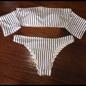 Off the Shoulder Striped Bikini Set