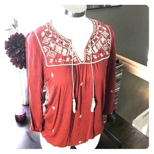 Lucky Brand embroidered jersey blouse