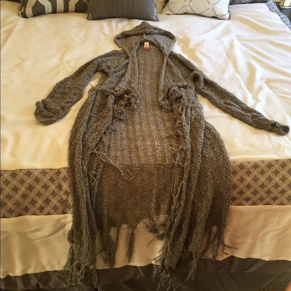 Long gray knit cardigan