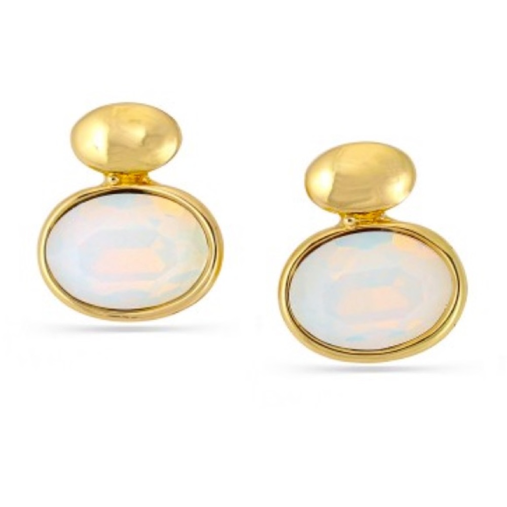 Gold-toned Metal & White Crystal Stud Earrings NWT