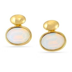 Gold-toned Metal & White Crystal Stud Earrings NWT