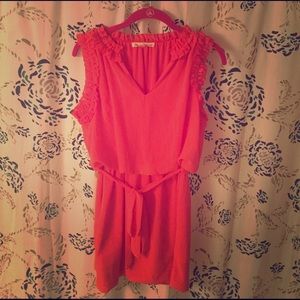 Coral dress that ties around the waist