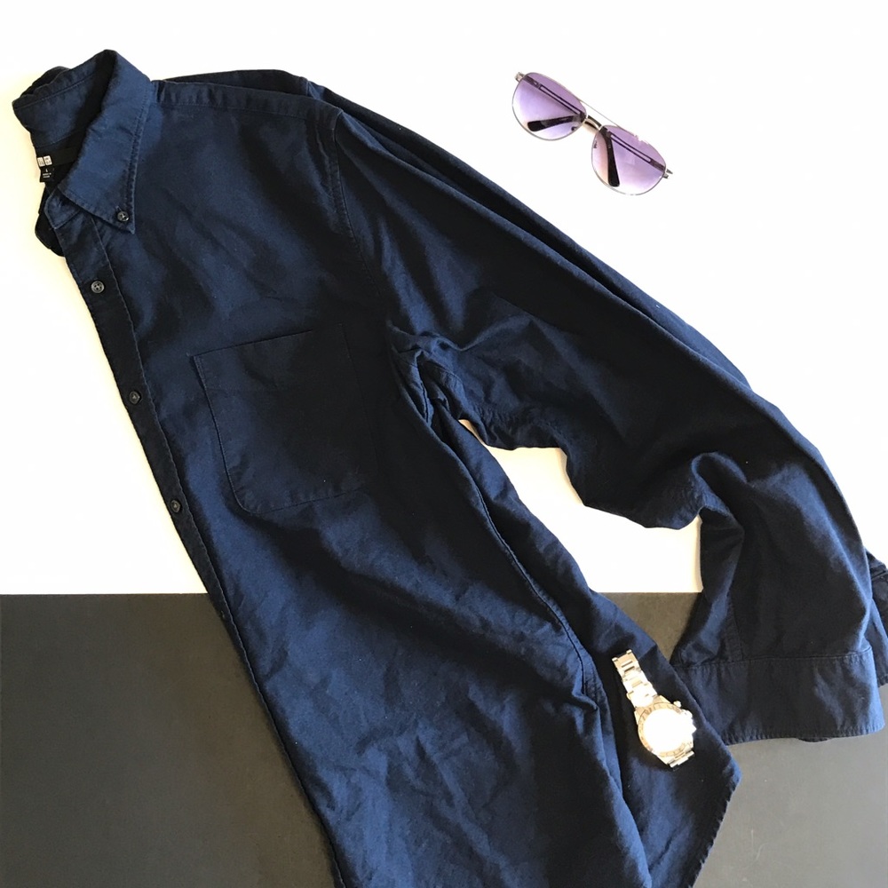 Uniqlo Blue Cotton Button Dress Shirt Large EUC