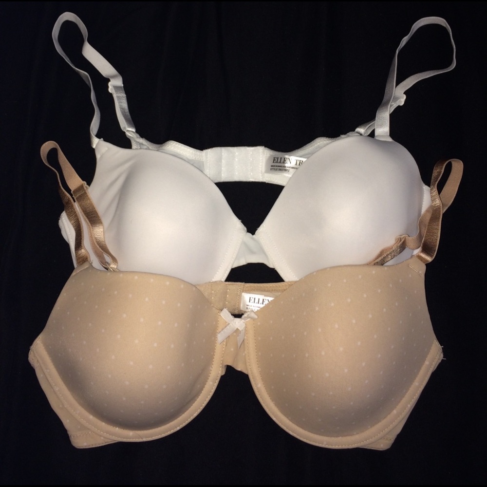 Ellen Tracy bras 34C.Light tan polkadots and white