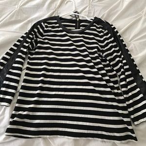 Black and white striped tee with leather details