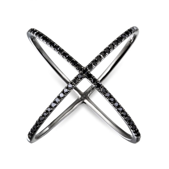 Sterling Silver Black Onyx Pave X Ring - Picture 2 of 2