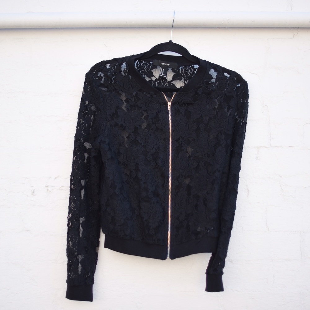 Black Lace Bomber Jacket