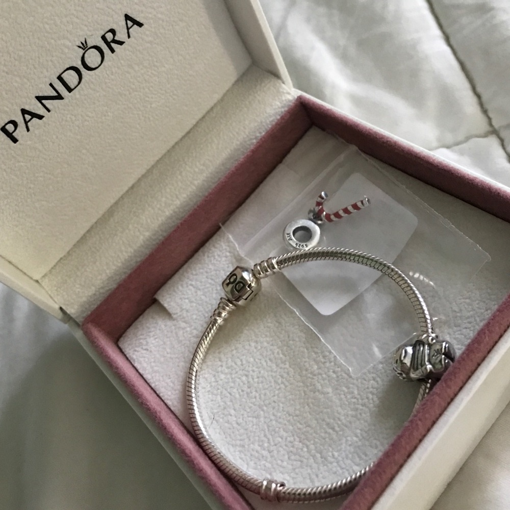 PANDORA Sterling Silver Barrel Clasp w/ 2 Charms