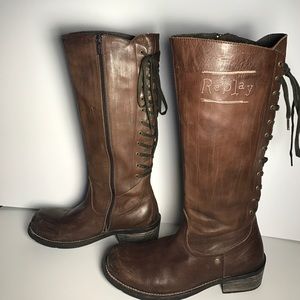 Replay brown leather distressed boots.