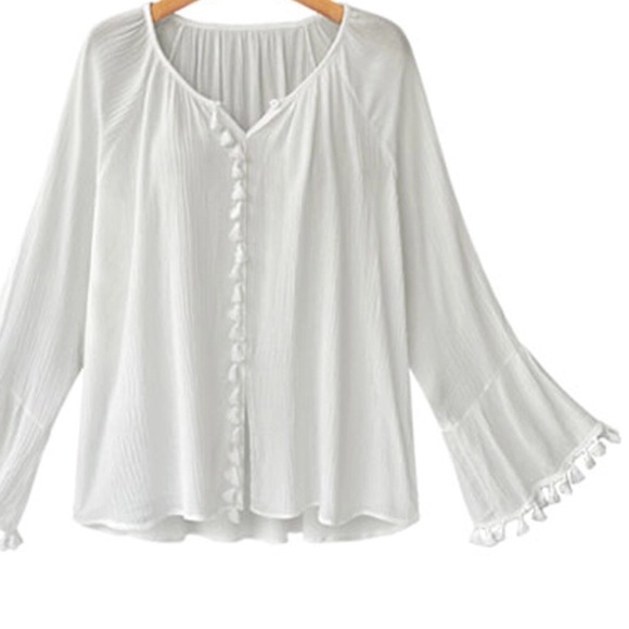 🚛 NWT Casual Loose Flare Sleeve Tassel Blouse - Picture 4 of 6