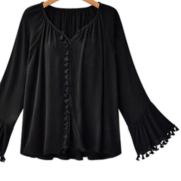 🚛 NWT Casual Loose Flare Sleeve Tassel Blouse - Picture 5 of 6