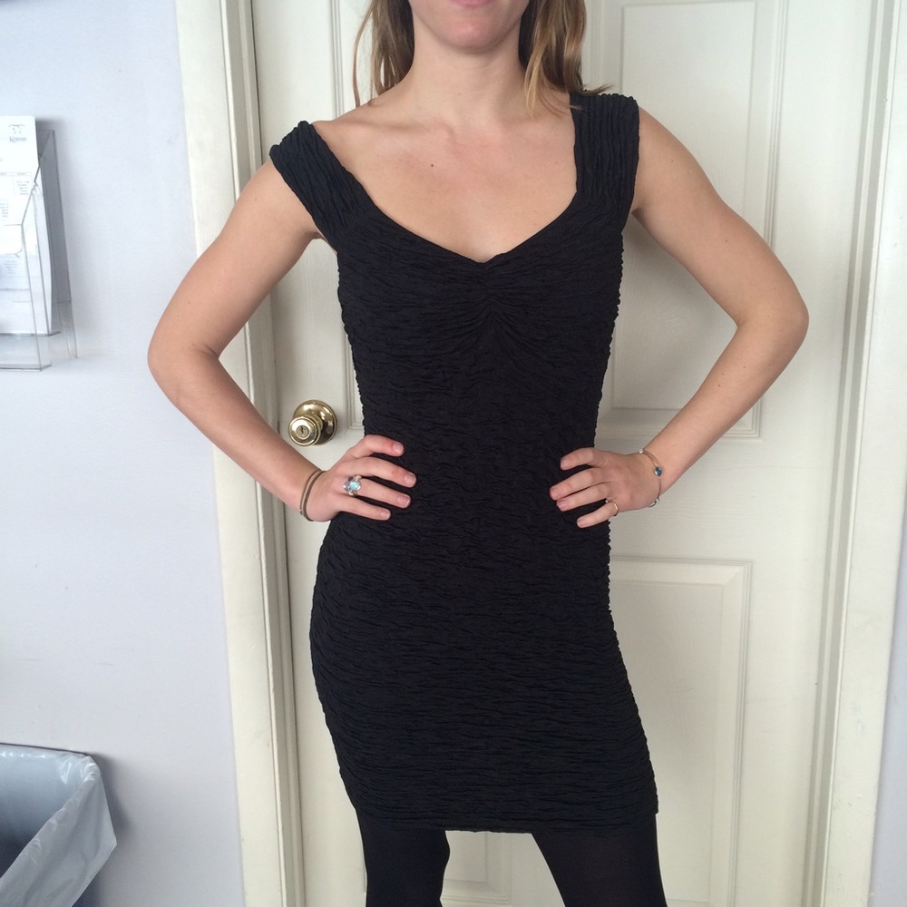 Black off the shoulder cocktail dress with rushing