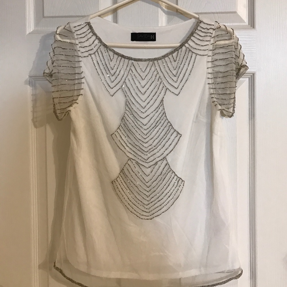 Silver Beaded white  top