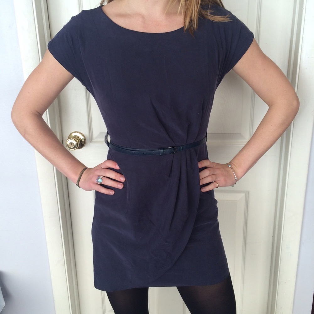 Sophisticated Navy dress with draping