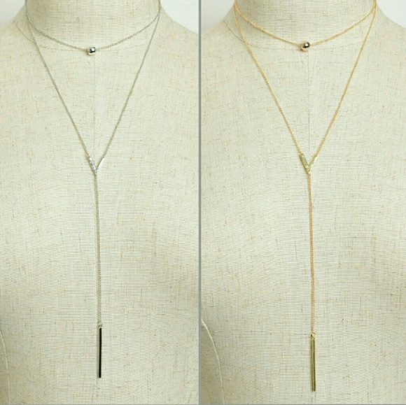 SILVER PEARL CHAIN BAR DROP NECKLACE - Picture 2 of 2