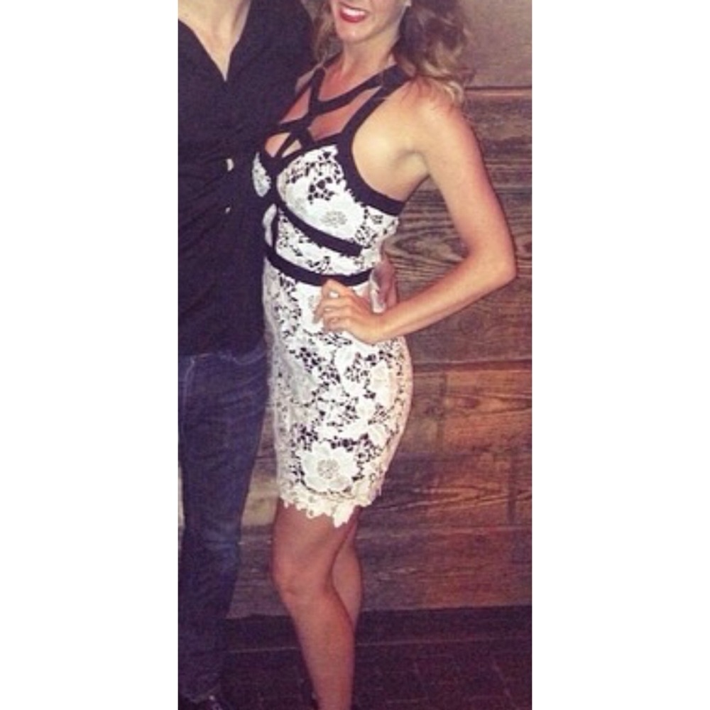 Lush black and white crochet strappy dress