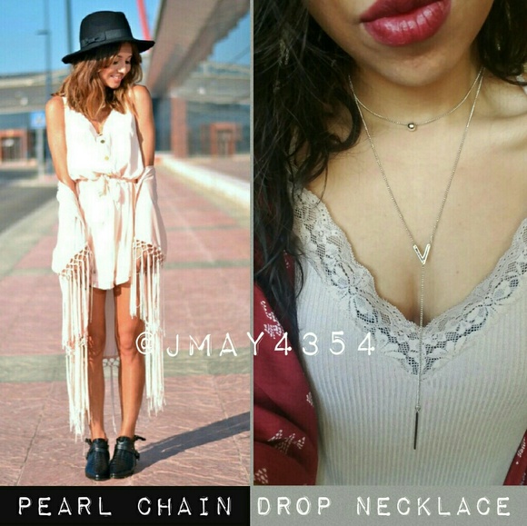 Jewelry - BOHO CHIC SILVER PEARL DROP NECKLACE