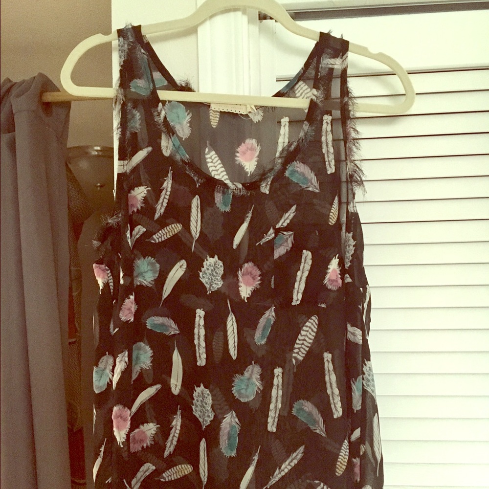 Sheer feather tank top