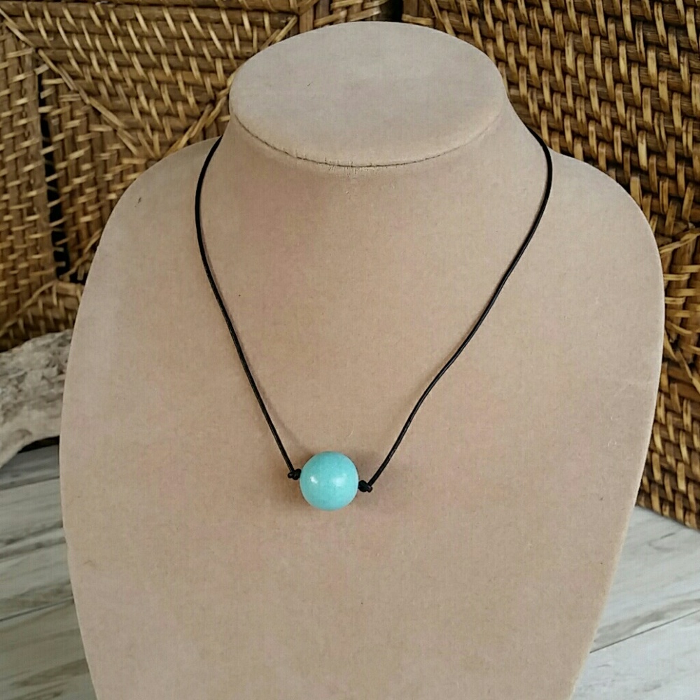 Short Turquoise Leather Necklace