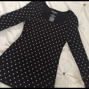 Long sleeve black polkadot top