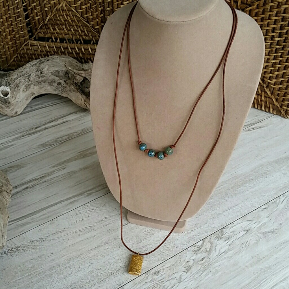 Leather Necklace with Beads