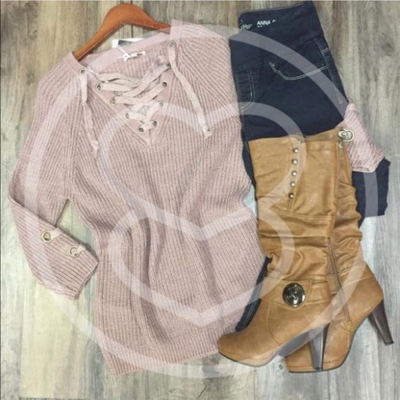 🚨1 HR SALE🚨ALIA solid sweater tunic top - BLUSH - Picture 4 of 4