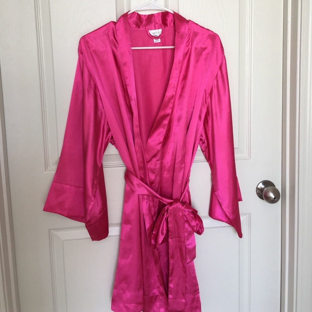 La Senza Pink short satin wrap robe.