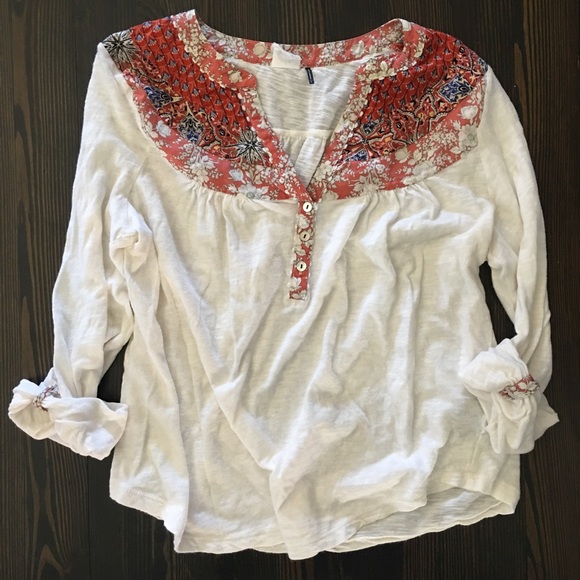 Anthropologie Tops - Akemi + Kin Mixed Media Button Roll Sleeve Top
