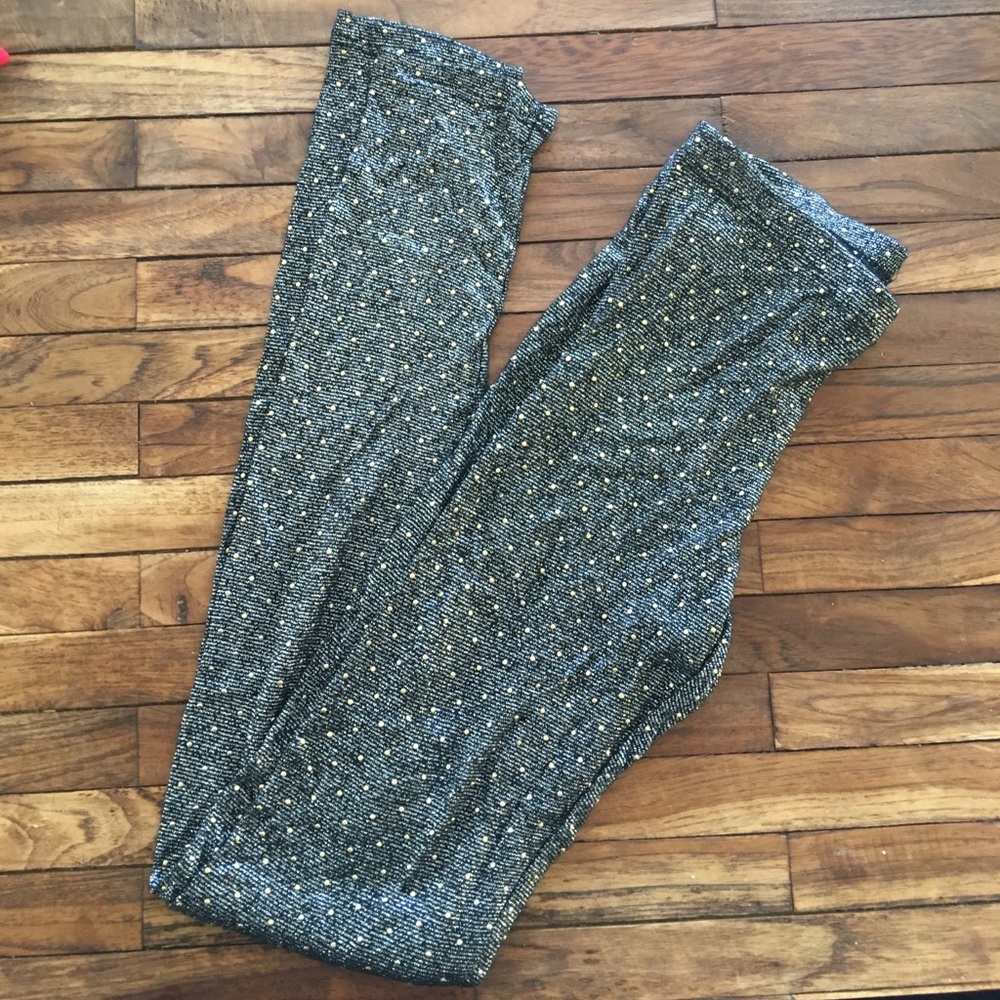 NWOT silver black lurex leggings w gold studding