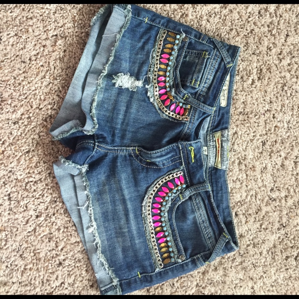 Blue jean embellished shorts