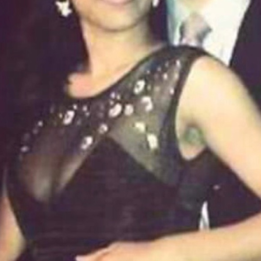 Short Black Dress with mesh/ rhinestones XS/S