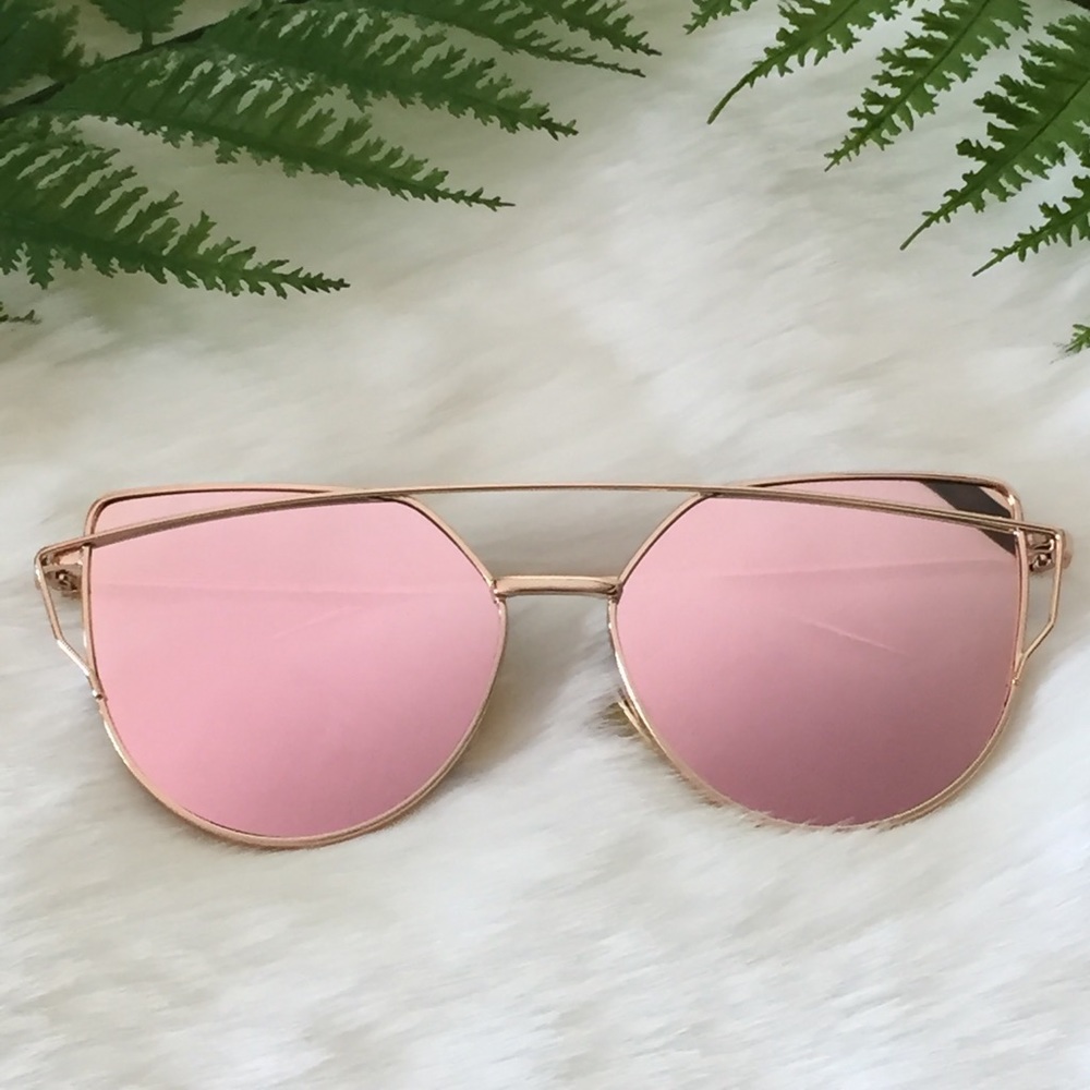 Rose Gold Cat Eye Trendy Sunglasses - Picture 2 of 7