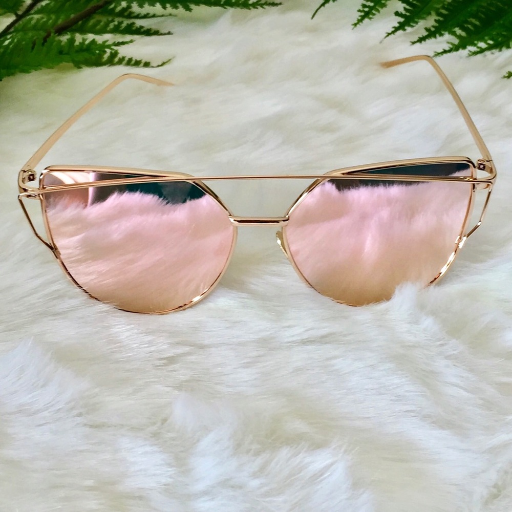 Rose Gold Cat Eye Trendy Sunglasses - Picture 7 of 7