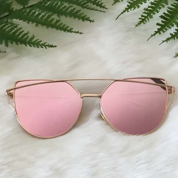 Rose Gold Cat Eye Trendy Sunglasses - Picture 2 of 7