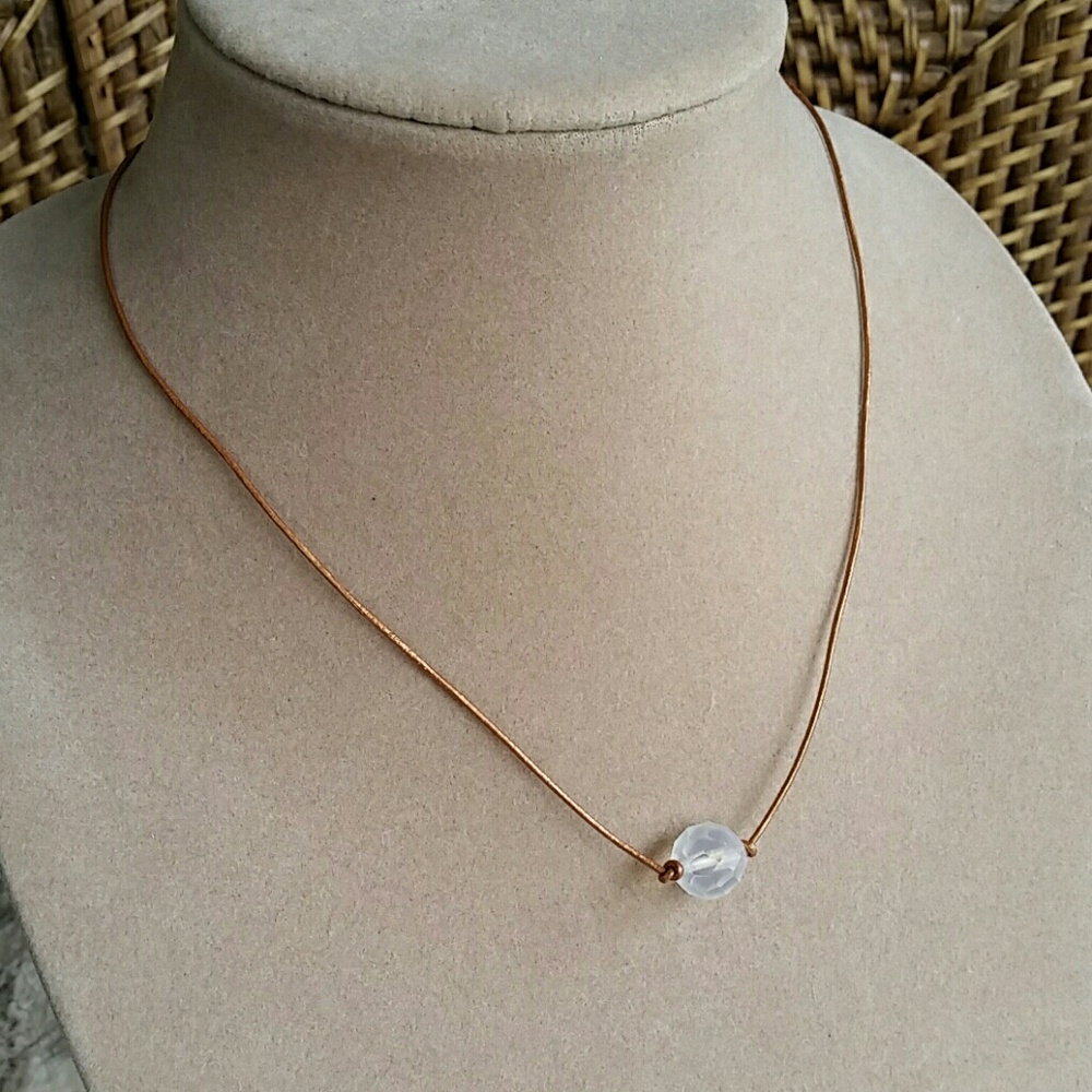 Crystal Bead Metallic Copper Leather Necklace