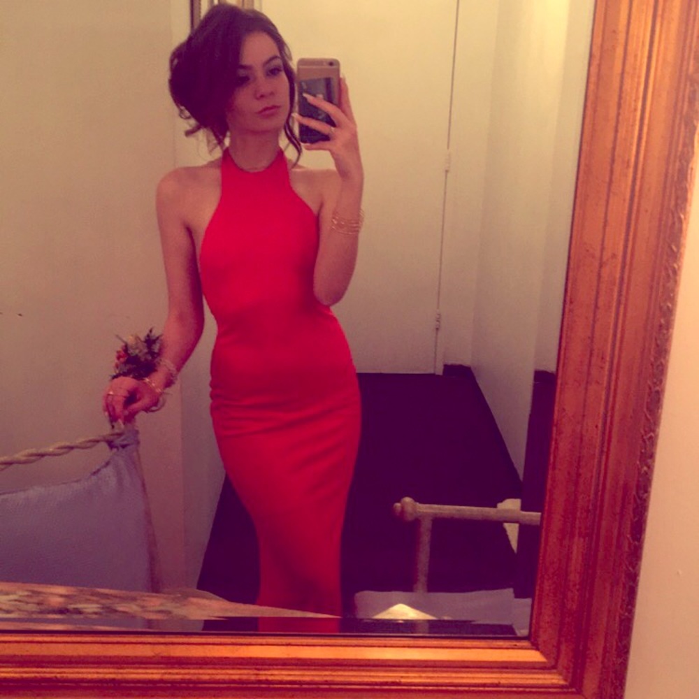 Sleek coral prom dress
