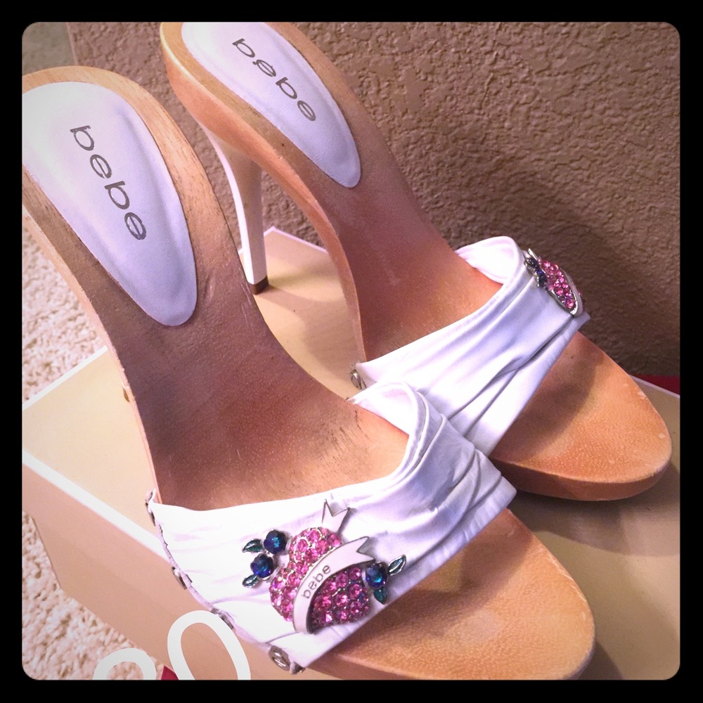 Bebe slip on heels with rhinestone