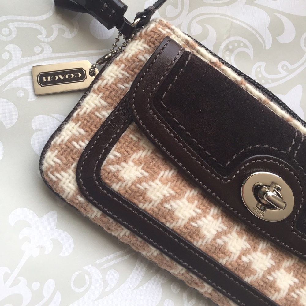 Coach Houndstooth Wool and Suede Wristlet/Clutch