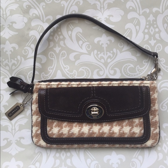 Coach Houndstooth Wool and Suede Wristlet/Clutch - Picture 2 of 5
