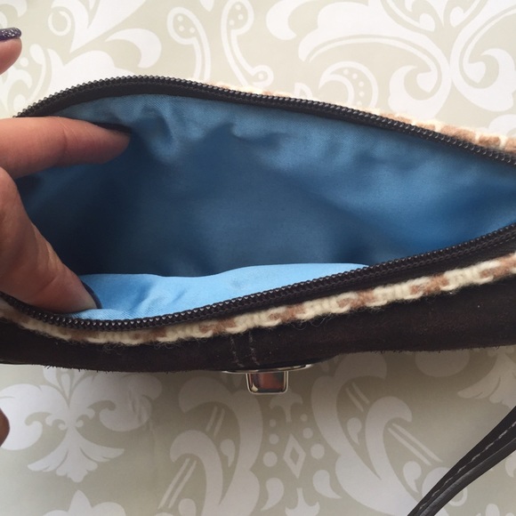 Coach Houndstooth Wool and Suede Wristlet/Clutch - Picture 4 of 5