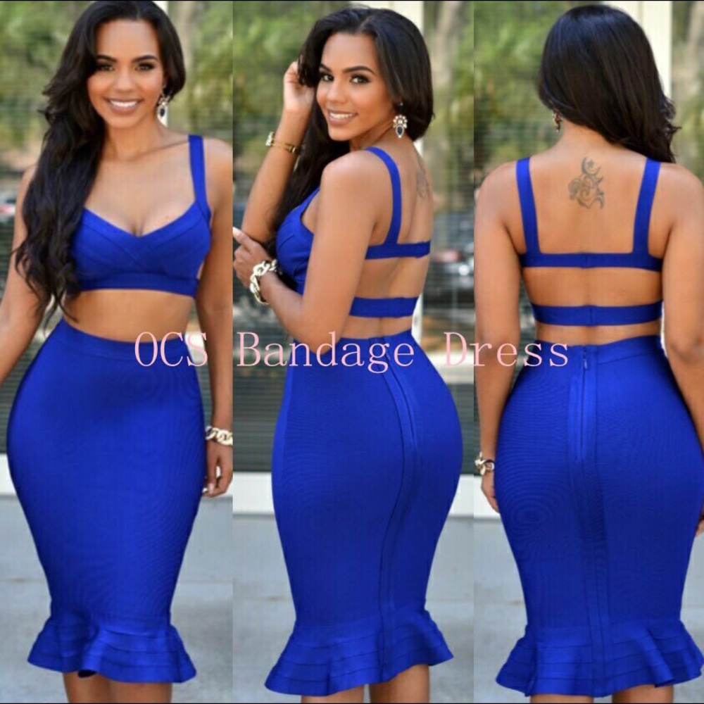 Blue two piece bandage dress size small