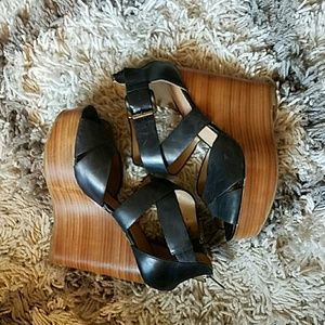 Aldo Black Leather Wedges