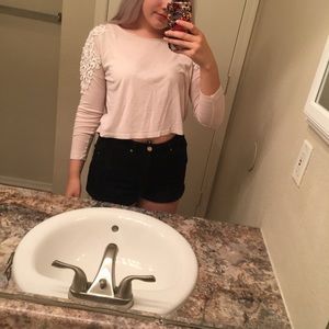 Pink long sleeve crop top