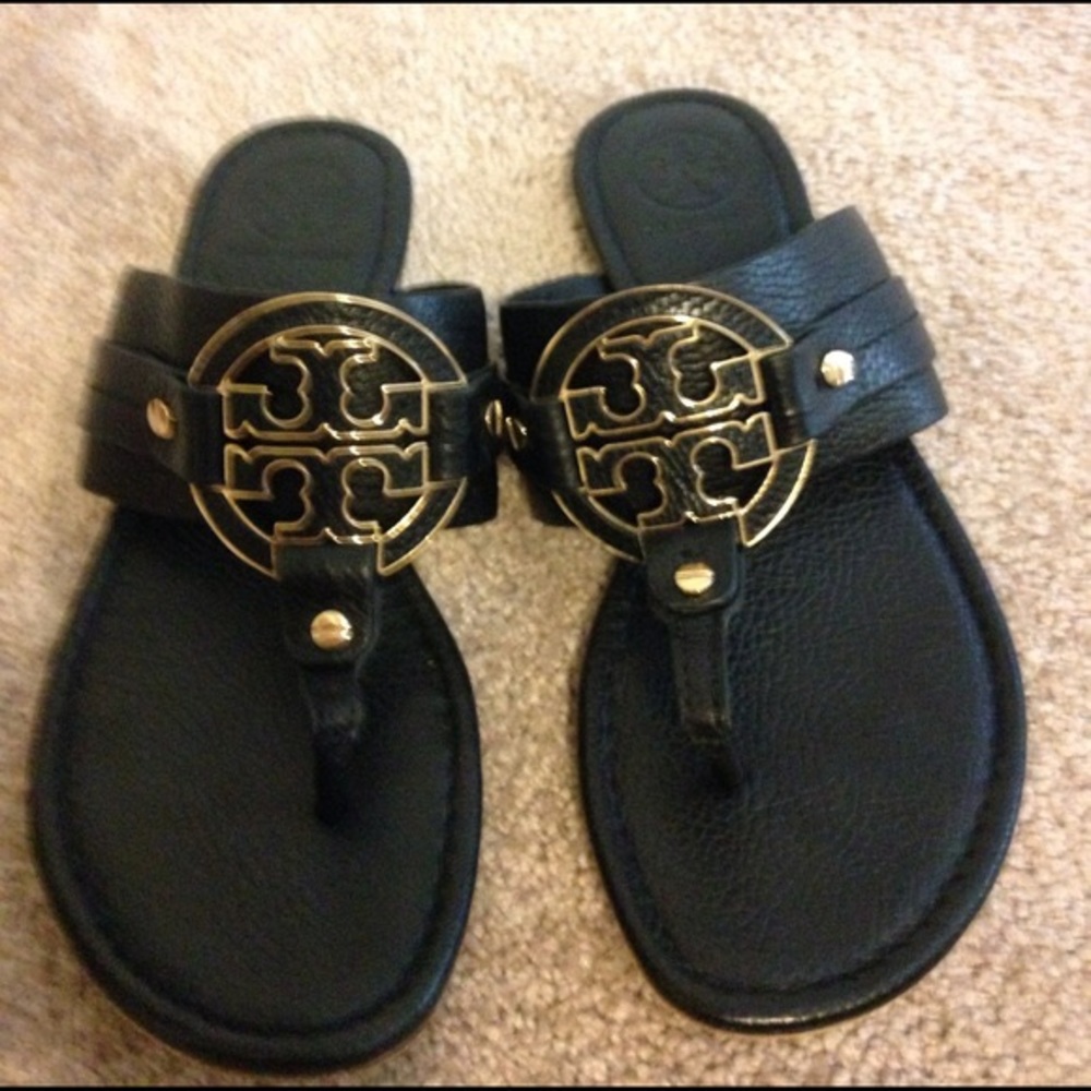Tory Butch Miller Sandals. Black & Gold. Size 8