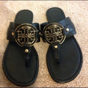 Tory Butch Miller Sandals. Black & Gold. Size 8