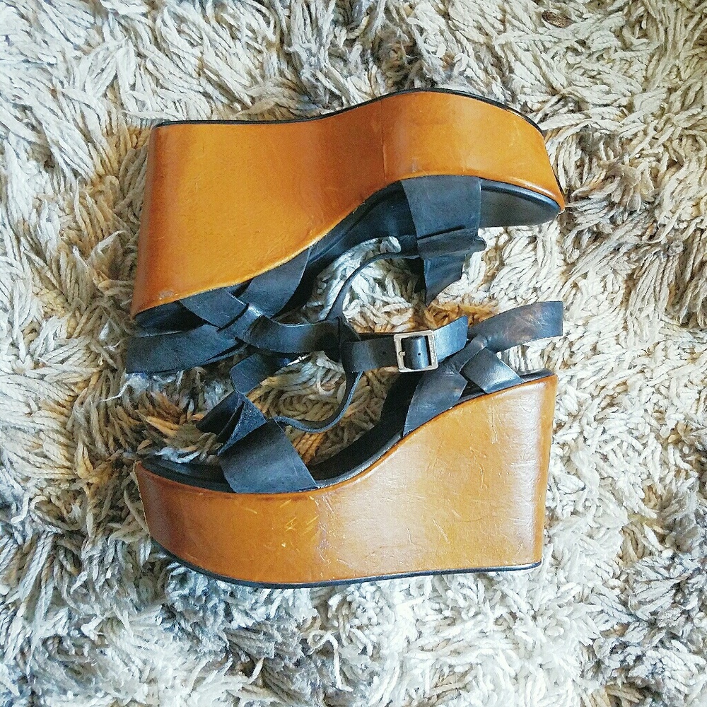 Kork-Ease "Dixie" Black Leather Wedges