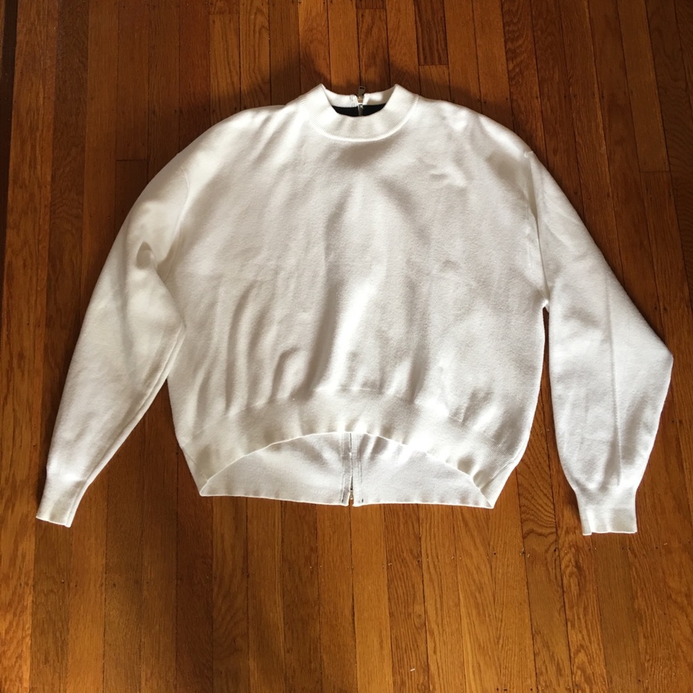 Zara White Sweatshirt With Zipper Back