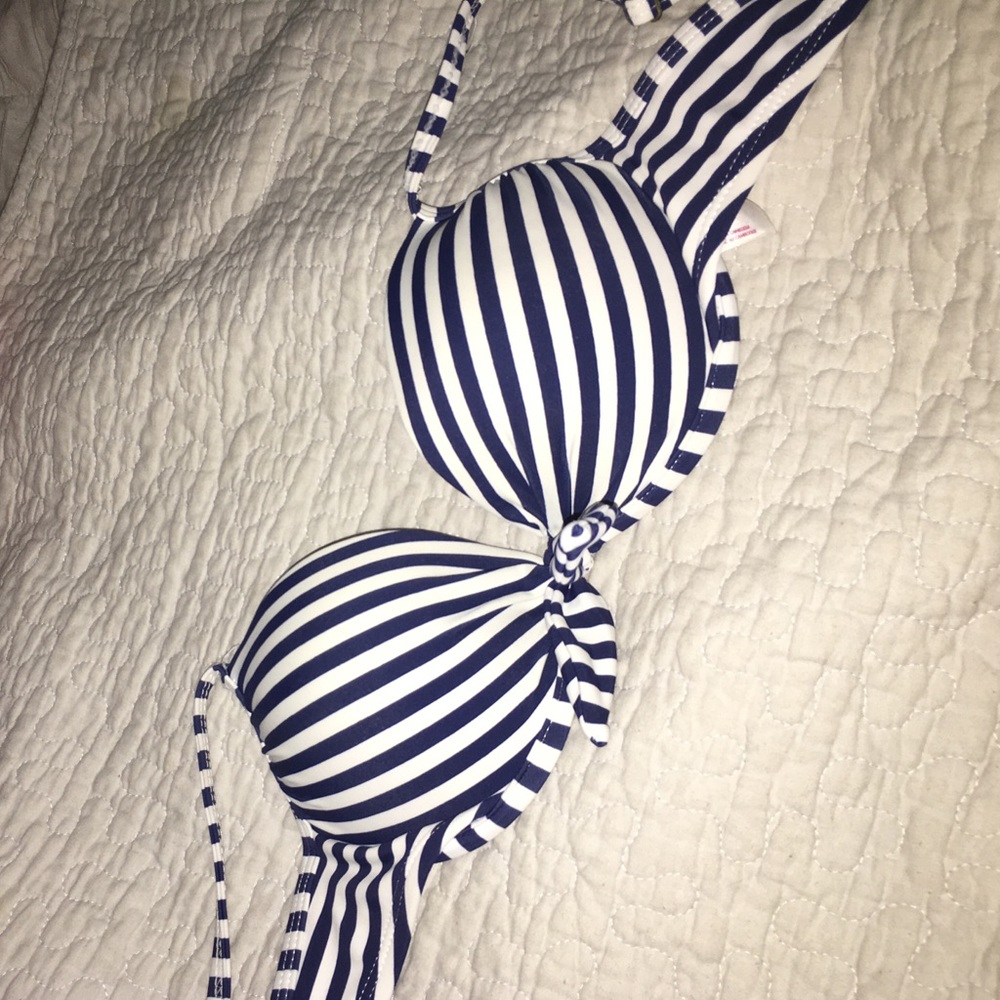navy and white push up bikini top